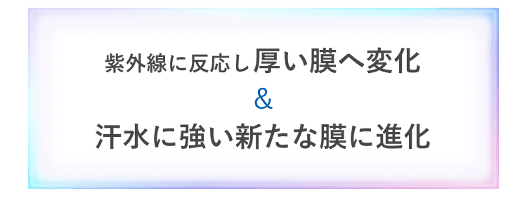 紫外線に反応し厚い膜へ変化＆汗水に強い新たな膜に進化